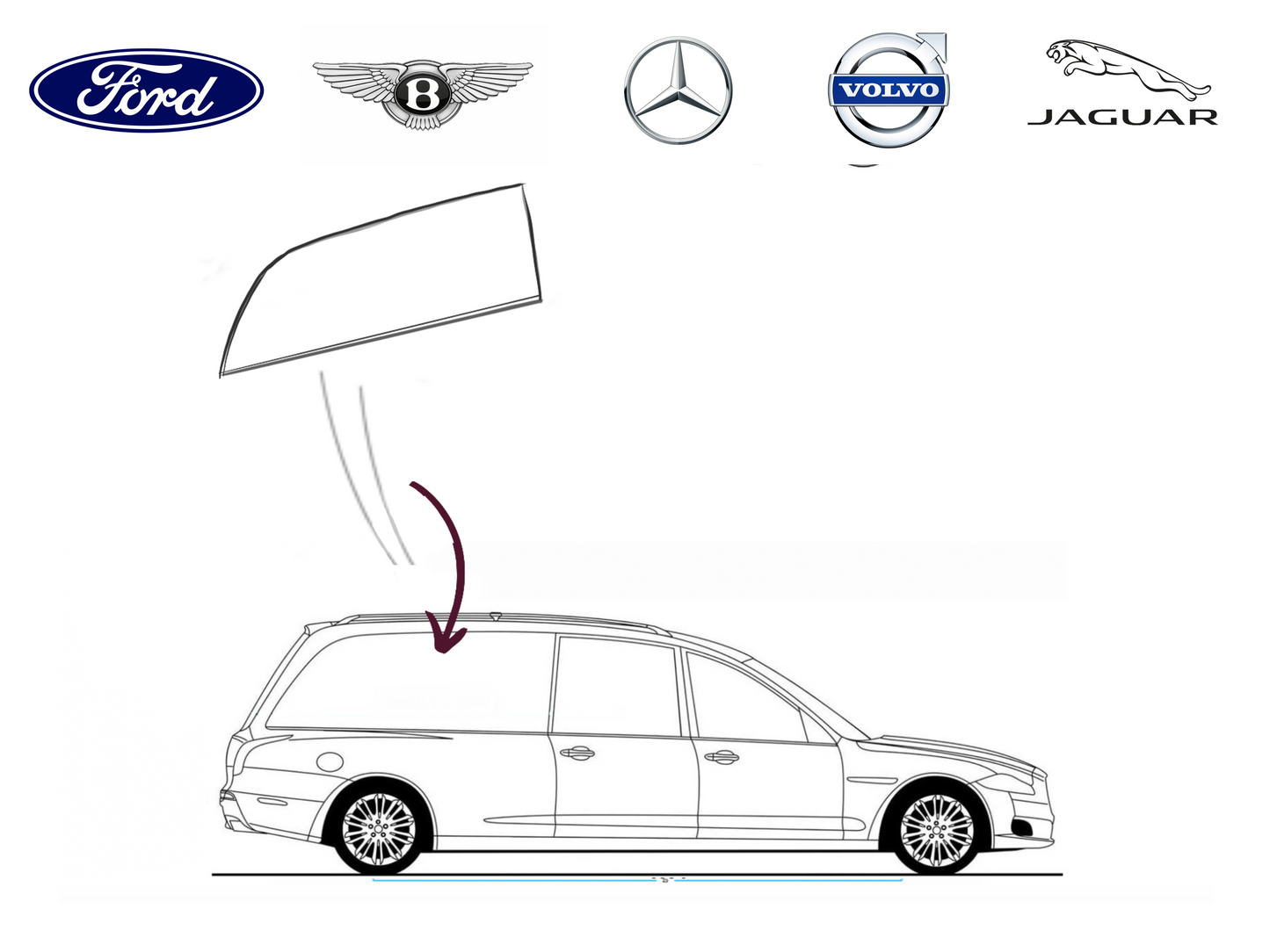 Hearse Coffin Side Glass RH